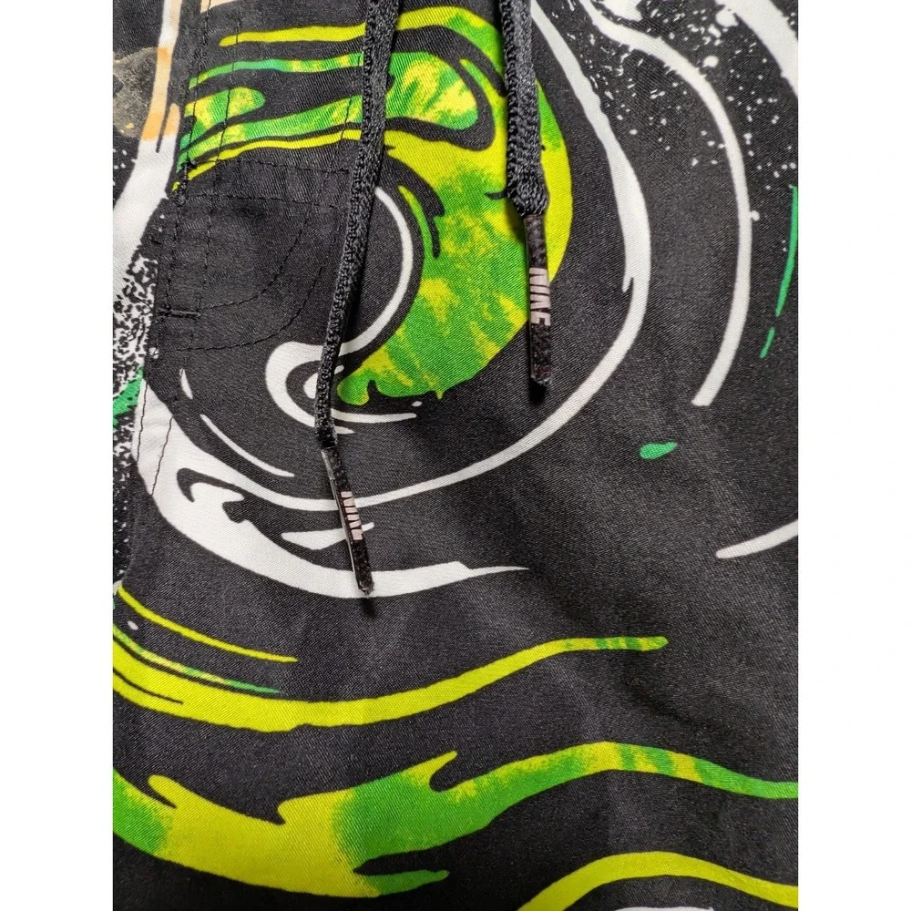 Men's  Nike Swim Board Swim Shorts Black Neon Green Swirl Size L Fits LARGE